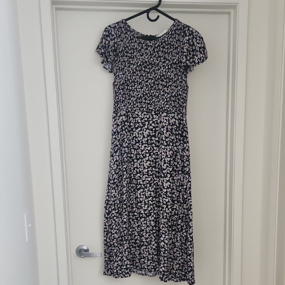Elodie Navy and White Dark Floral Midi Dress